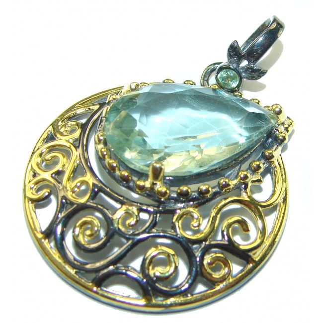 Natural Green Amethyst 14K Gold over .925 Sterling Silver handmade Pendant