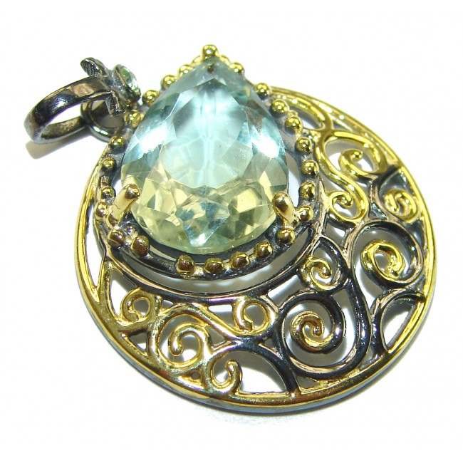 Natural Green Amethyst 14K Gold over .925 Sterling Silver handmade Pendant