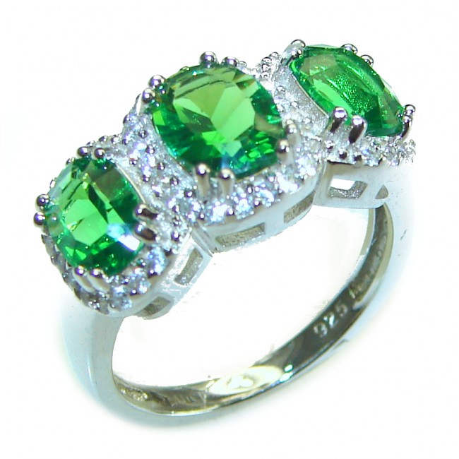 12.5 carat Oval cut Emerald .925 Sterling Silver handmade Ring s. 7 1/4