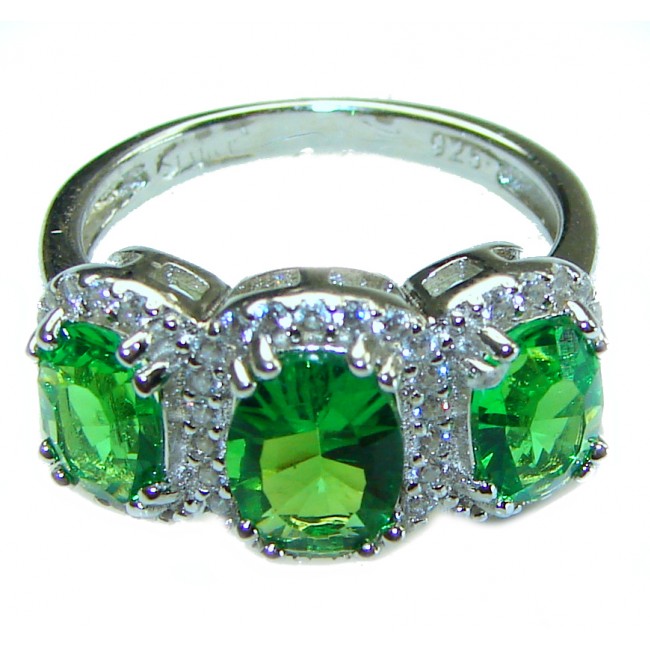 12.5 carat Oval cut Emerald .925 Sterling Silver handmade Ring s. 7 1/4