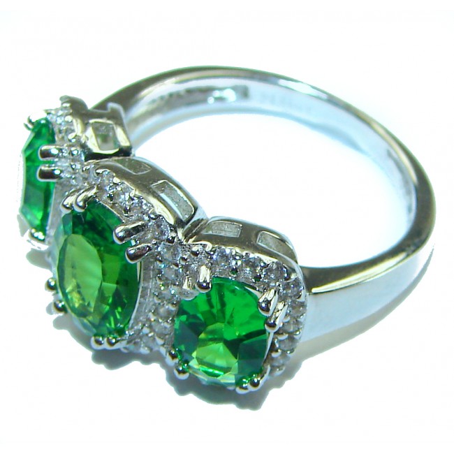 12.5 carat Oval cut Emerald .925 Sterling Silver handmade Ring s. 7 1/4