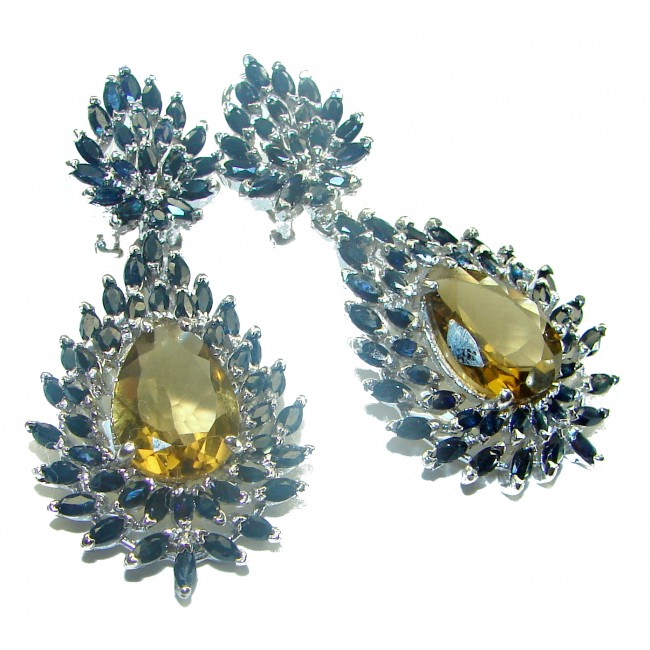 Luxurious Style Smoky Topaz Sapphire .925 Sterling Silver handmade Earrings