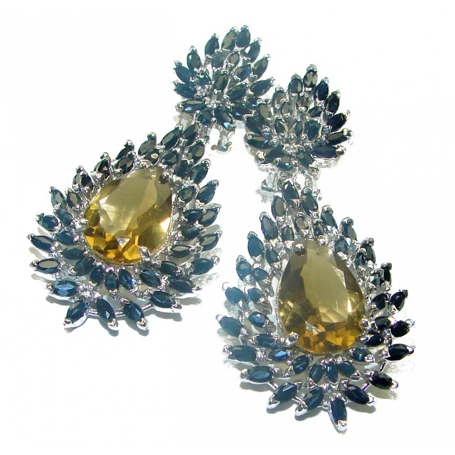 Luxurious Style Smoky Topaz Sapphire .925 Sterling Silver handmade Earrings