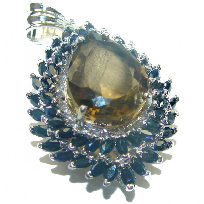 Luxurious Fancy Smoky Topaz Sapphire .925 Sterling Silver handmade Pendant Brooch