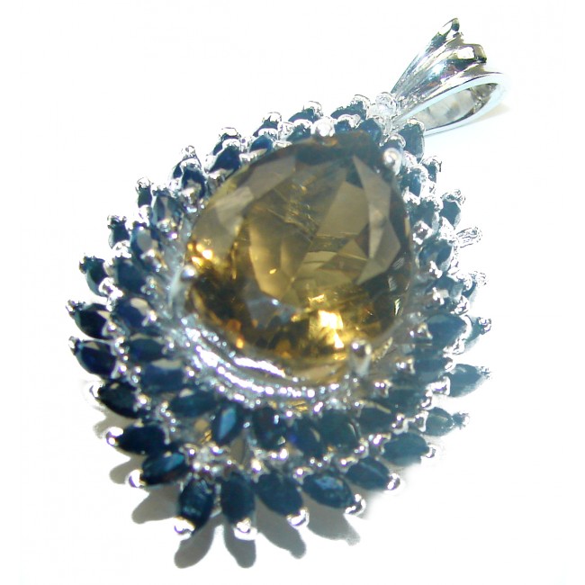 Luxurious Fancy Smoky Topaz Sapphire .925 Sterling Silver handmade Pendant Brooch