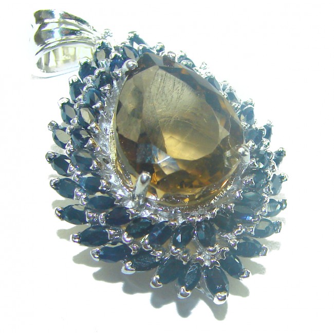 Luxurious Fancy Smoky Topaz Sapphire .925 Sterling Silver handmade Pendant Brooch