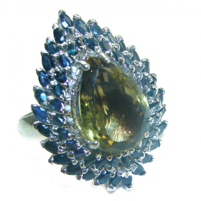 Luxurious Style Smoky Topaz Sapphire .925 Sterling Silver handcrafted Ring size 8