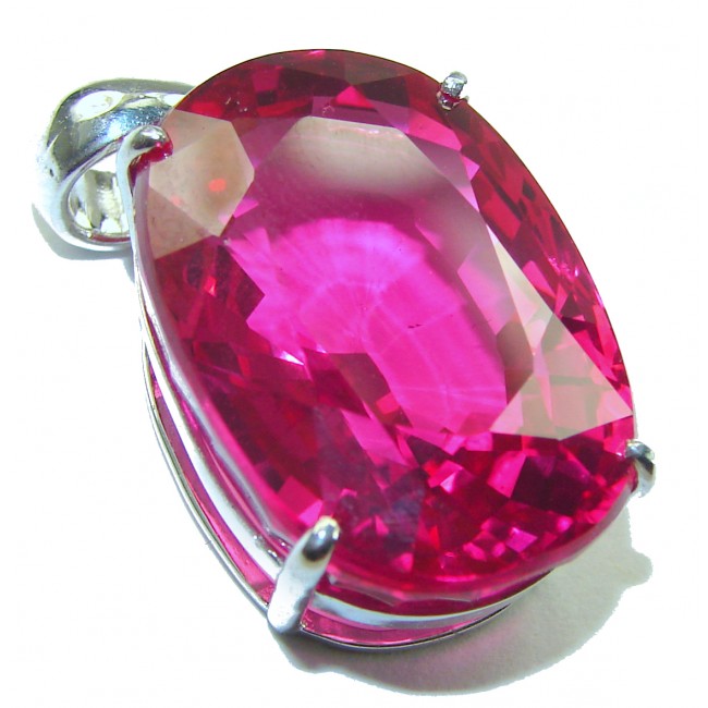 Oval cut 45.7 carat Genuine Pink Sapphire .925 Sterling Silver handcrafted pendant