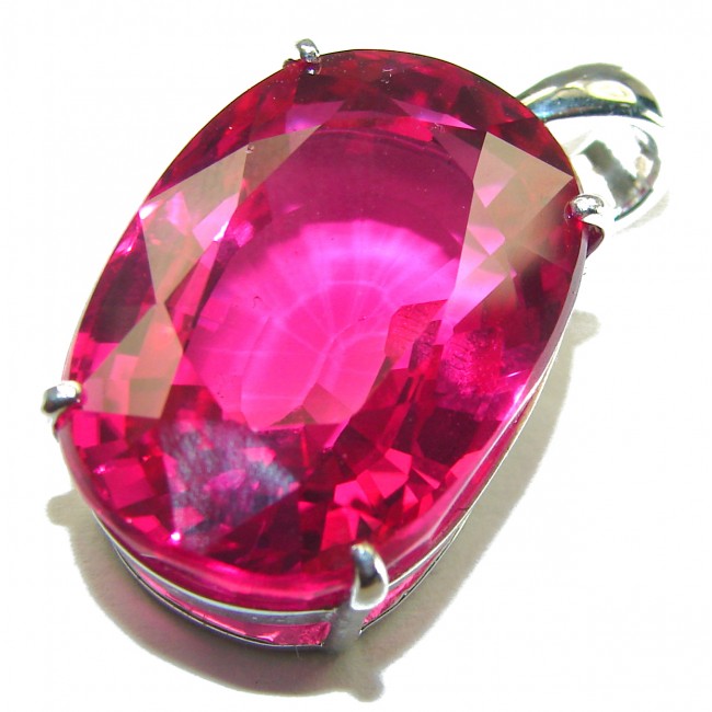 Oval cut 45.7 carat Genuine Pink Sapphire .925 Sterling Silver handcrafted pendant