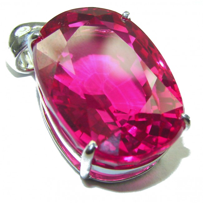 Oval cut 45.7 carat Genuine Pink Sapphire .925 Sterling Silver handcrafted pendant