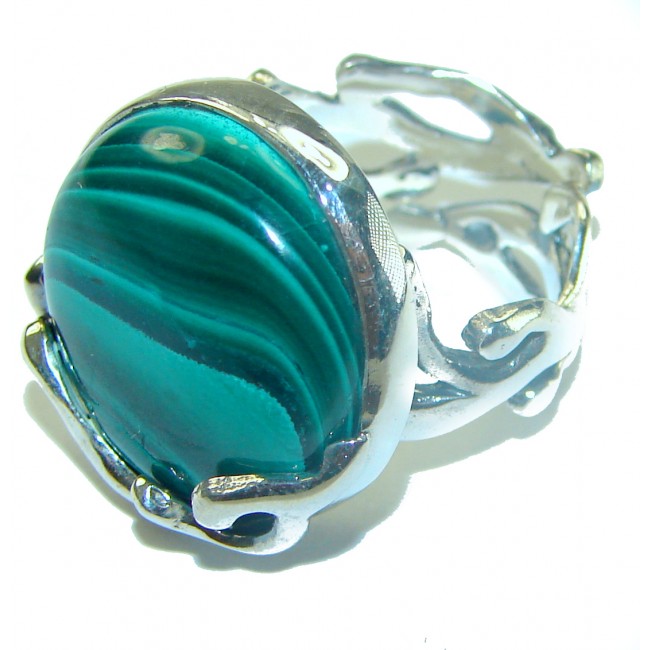 Green Beauty Malachite .925 Sterling Silver handcrafted ring size 7