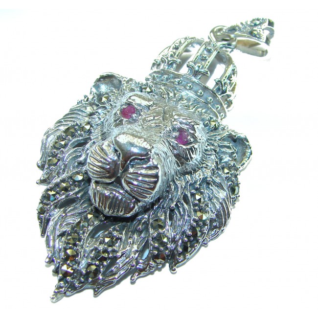 Sterling King Leo's head .925 Silver Bali handmade Pendant