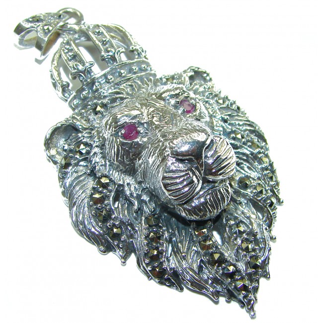 Sterling King Leo's head .925 Silver Bali handmade Pendant