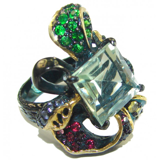 Elegant Ribbon Green Amethyst black rhodium over .925 Sterling Silver handmade Ring s. 8