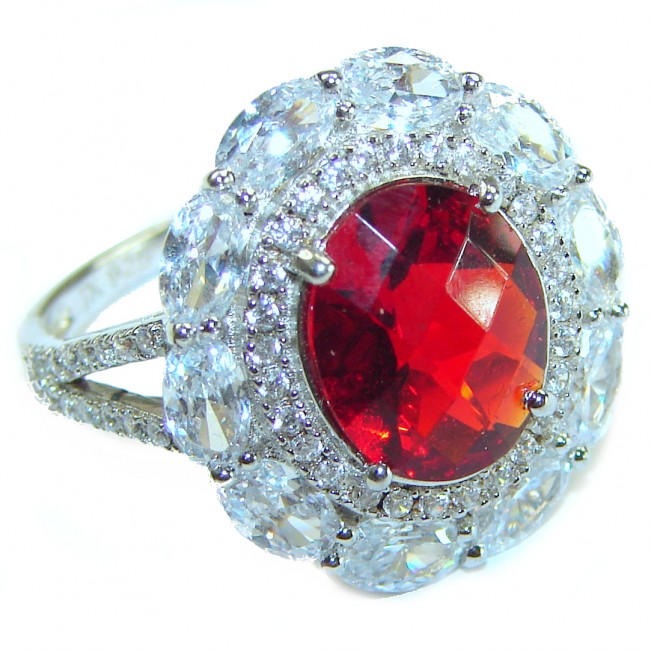 Mesmerizing Vivid Red Ruby .925 Sterling Silver handcrafted Ring size 8