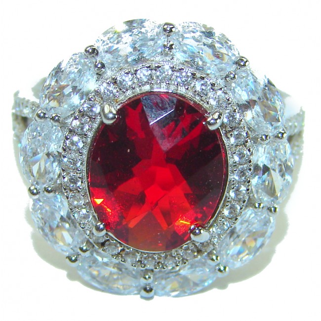 Mesmerizing Vivid Red Ruby .925 Sterling Silver handcrafted Ring size 8