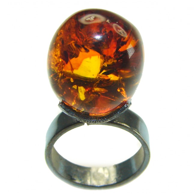 Large Authentic Baltic Amber .925 Sterling Silver handcrafted ring s. 8 adjustable