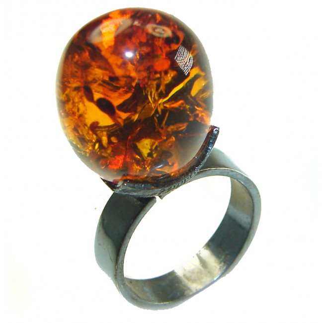 Large Authentic Baltic Amber .925 Sterling Silver handcrafted ring s. 8 adjustable