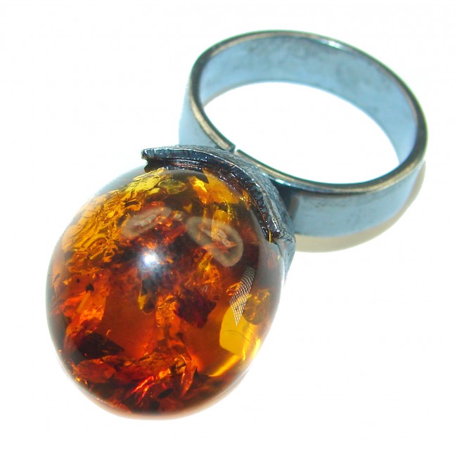 Large Authentic Baltic Amber .925 Sterling Silver handcrafted ring s. 8 adjustable