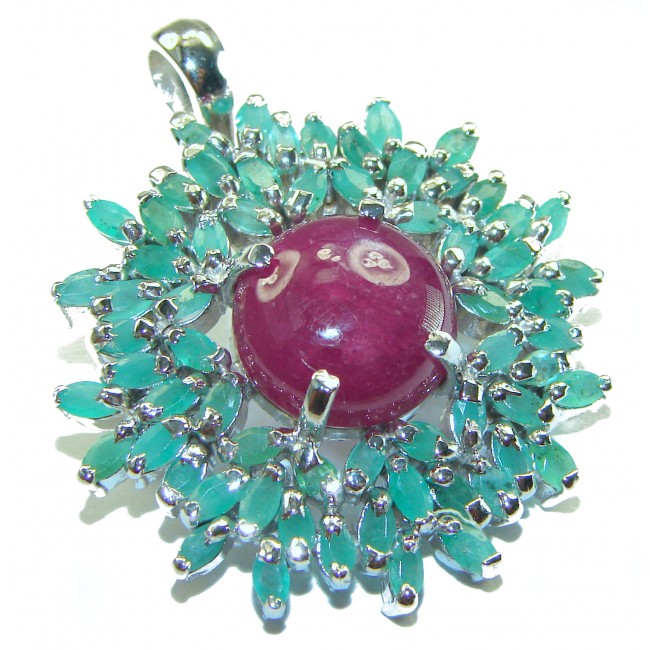 Artisan Master Piece genuine Ruby Emerald .925 Silver handcrafted Pendant Brooch