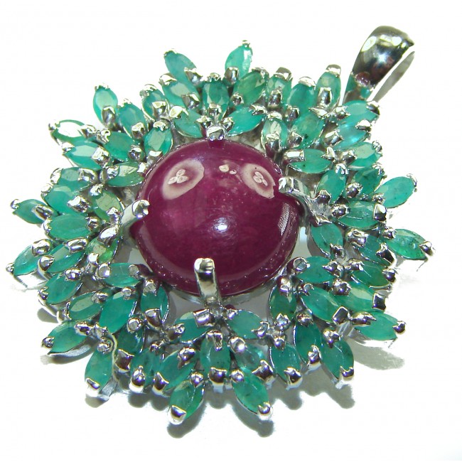 Artisan Master Piece genuine Ruby Emerald .925 Silver handcrafted Pendant Brooch