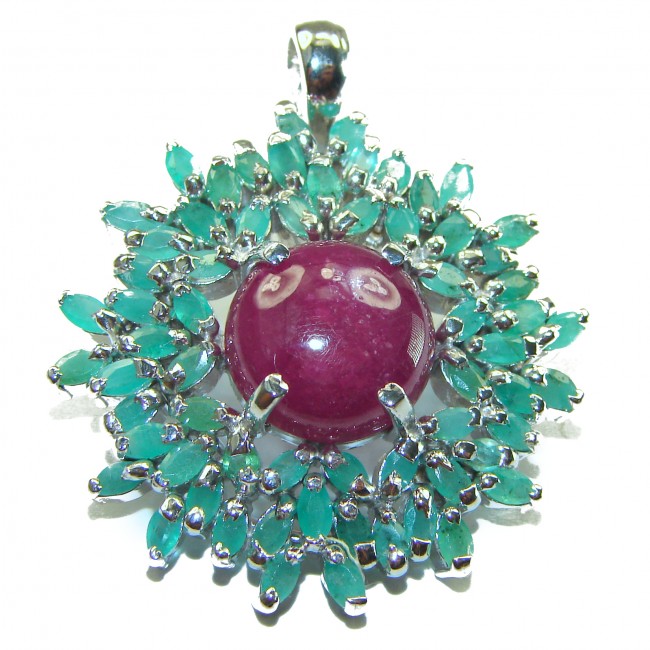 Artisan Master Piece genuine Ruby Emerald .925 Silver handcrafted Pendant Brooch