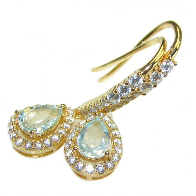 Ocean Halo Aquamarine 14K Gold over .925 Sterling Silver handcrafted earrings