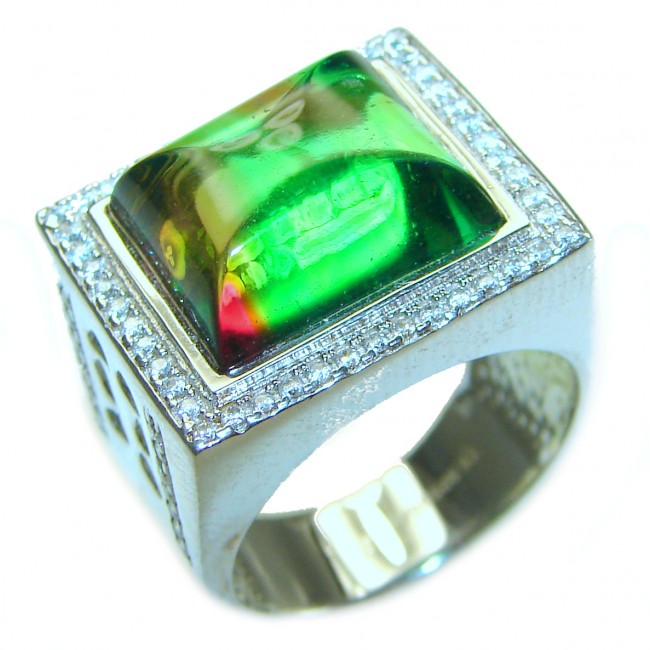 Stunning 26.5 carat Brazilian Tourmaline .925 Sterling Silver Perfectly handcrafted Ring s. 8