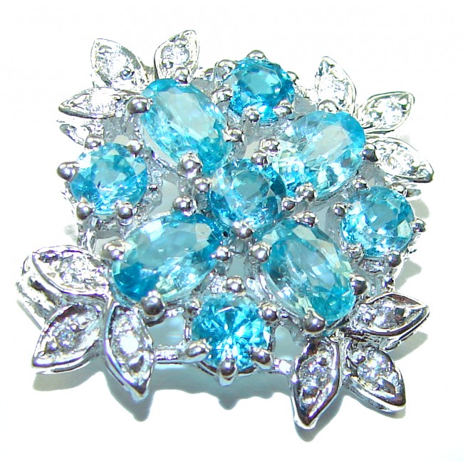 Swiss Blue Topaz .925 Sterling Silver handmade Pendant Brooch