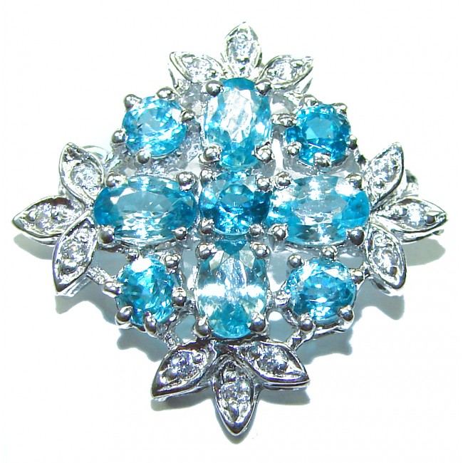 Swiss Blue Topaz .925 Sterling Silver handmade Pendant Brooch