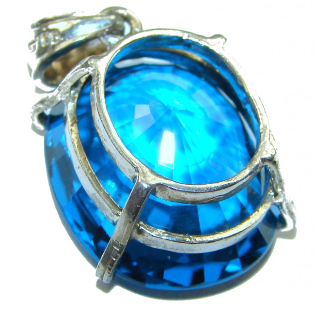 Wild Ocean 23.5 carat London Blue Topaz .925 Sterling Silver handmade Pendant