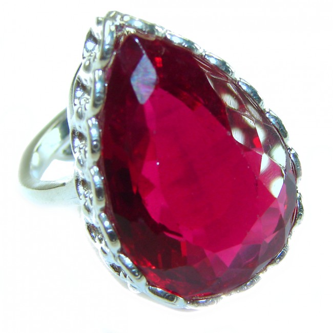 Red Brilliance 42.5 carat Red Topaz 14K Gold over .925 Silver handcrafted Cocktail Ring s. 9 1/4