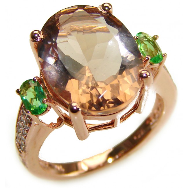 12.5 carat Morganite Peridot 14K Rose Gold over .925 Sterling Silver ring size 8