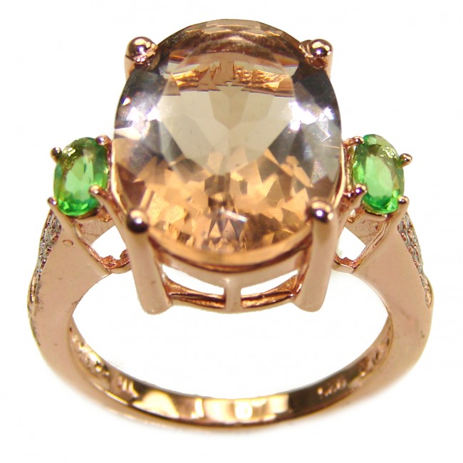 12.5 carat Morganite Peridot 14K Rose Gold over .925 Sterling Silver ring size 8