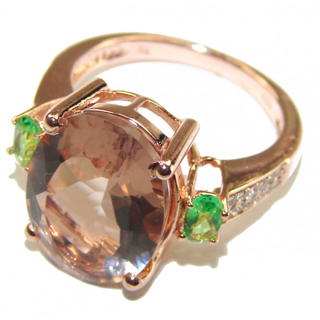 12.5 carat Morganite Peridot 14K Rose Gold over .925 Sterling Silver ring size 8