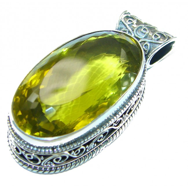 55.6 carat Oval cut flawless Lemon Quartz .925 Sterling Silver handcrafted pendant