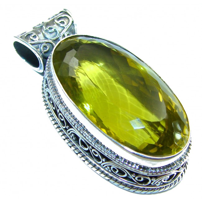 55.6 carat Oval cut flawless Lemon Quartz .925 Sterling Silver handcrafted pendant