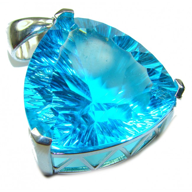 65.5 carat Trillion Cut Electric Blue Topaz .925 Sterling Silver handcrafted Pendant