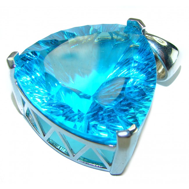 65.5 carat Trillion Cut Electric Blue Topaz .925 Sterling Silver handcrafted Pendant