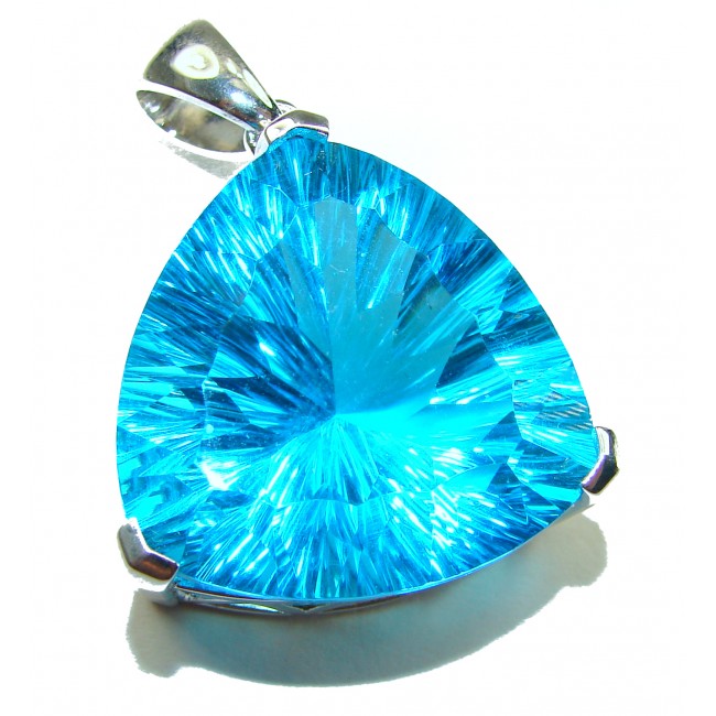 65.5 carat Trillion Cut Electric Blue Topaz .925 Sterling Silver handcrafted Pendant