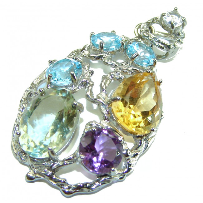 Vintage Design Genuine Multi Gem .925 Sterling Silver handmade Pendant