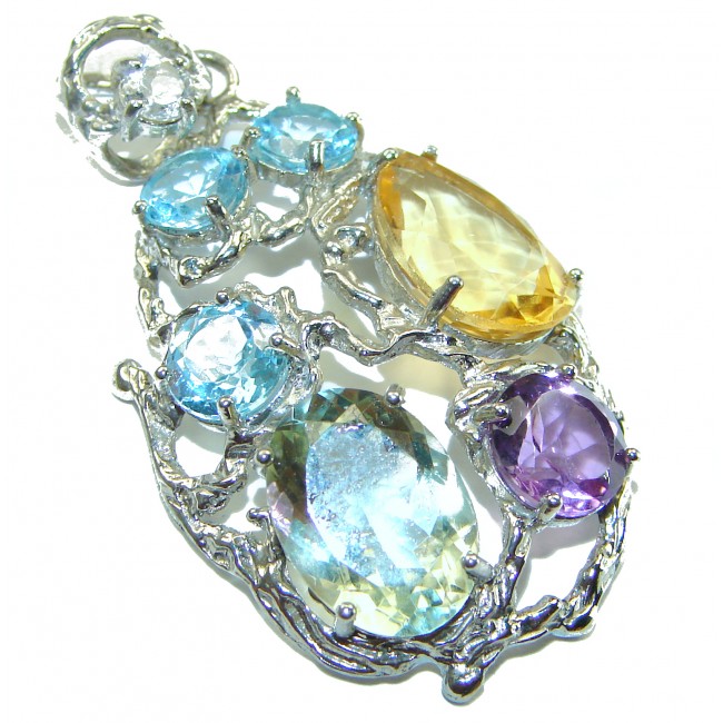 Vintage Design Genuine Multi Gem .925 Sterling Silver handmade Pendant