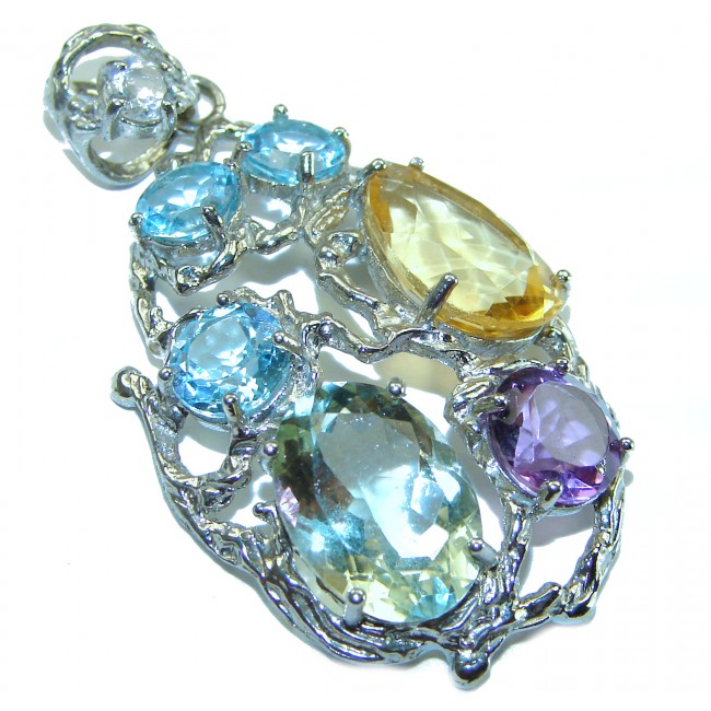 Vintage Design Genuine Multi Gem .925 Sterling Silver handmade Pendant