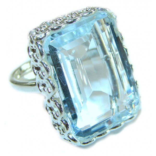 Precious 42.5 carat AQUAMARINE .925 Sterling Silver Handcrafted Large Ring size 8 adjustable