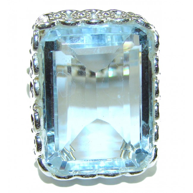 Precious 42.5 carat AQUAMARINE .925 Sterling Silver Handcrafted Large Ring size 8 adjustable