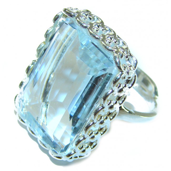 Precious 42.5 carat AQUAMARINE .925 Sterling Silver Handcrafted Large Ring size 8 adjustable