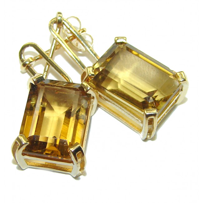 Impressive genuine Champagne Topaz 14k Gold over .925 Sterling Silver handmade earrings