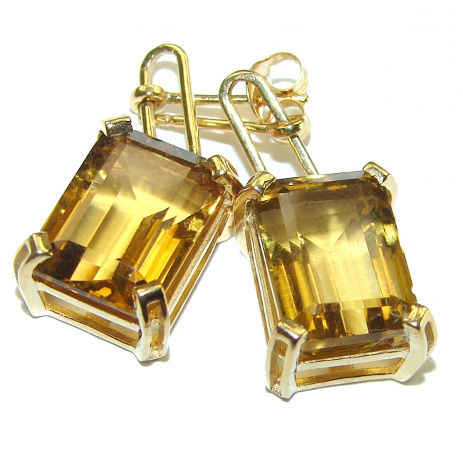 Impressive genuine Champagne Topaz 14k Gold over .925 Sterling Silver handmade earrings