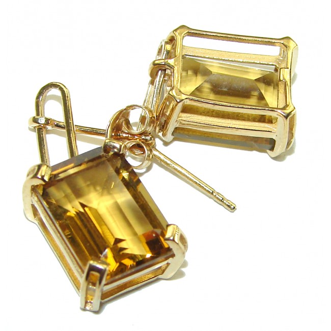 Impressive genuine Champagne Topaz 14k Gold over .925 Sterling Silver handmade earrings