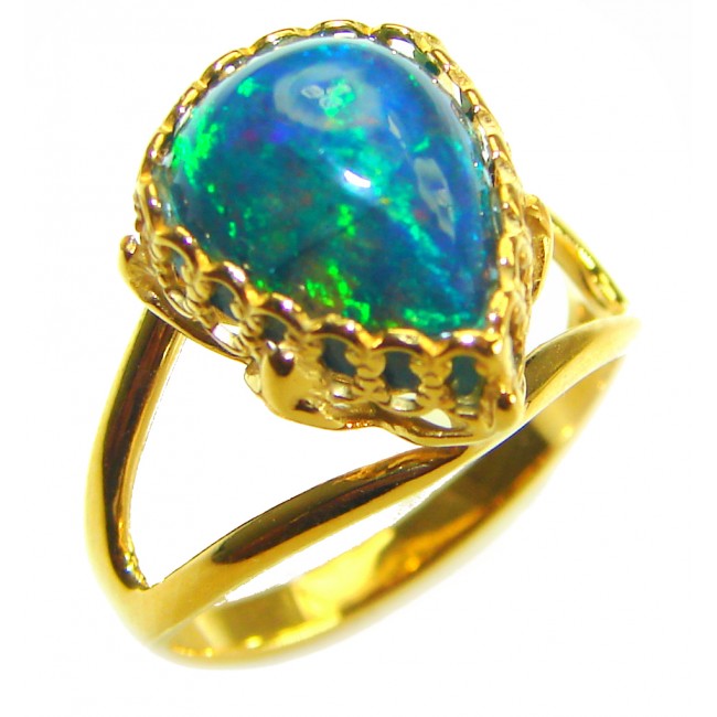 Other Galaxy Genuine 6.5 carat Black Opal 18K Gold over .925 Sterling Silver handmade Ring size 7